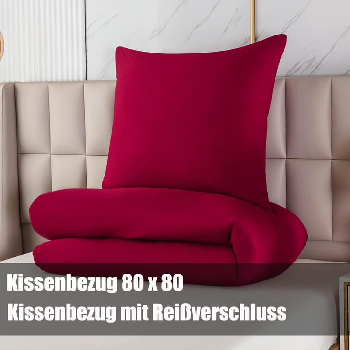 Soifox Bettwäsche 135x200 4teilig Rot - bettwäsche-Sets aus Mikrofaser bügelfrei & knitterfrei Bettb
