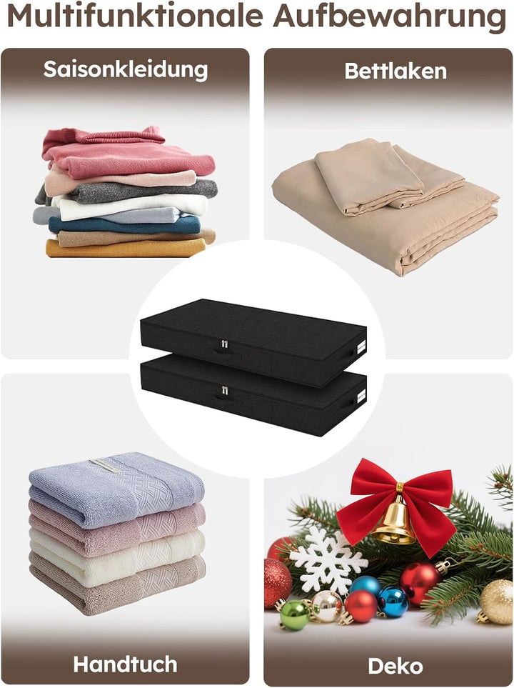 JUPELI Unterbett Aufbewahrungsbox 80×40×12 cm – faltbare Unterbettkommode aus Stoff mit Reissverschl