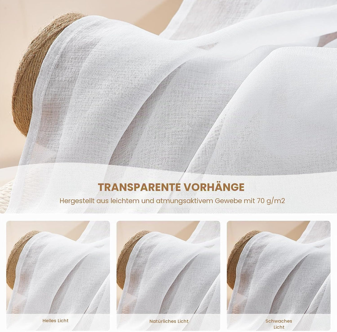 Topfinel Gardinen Kurz Vorhang kräuselband Stores Gardine Schals mit Ösen Voile Curtains Living Room