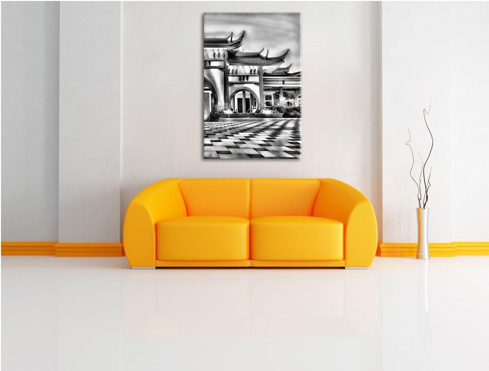 Pixxprint Monocrome, chinesischer Tempel, Format: 100x70 auf Leinwand, 100x70