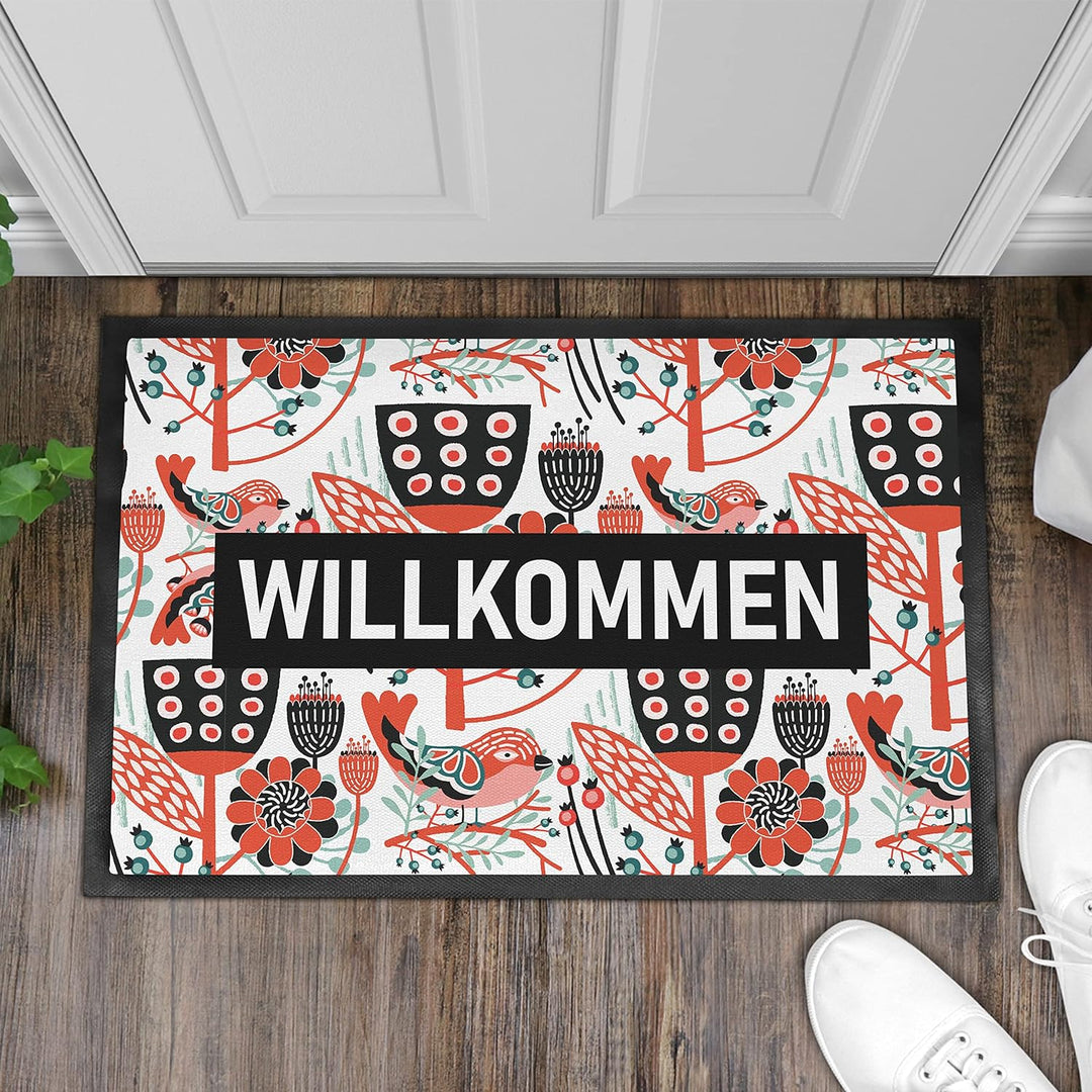 Trendation - Willkommen Fussmatte Grafik Schmutzfangmatte Geschenk Aussen Innenbereich 60x40 cm Wasc