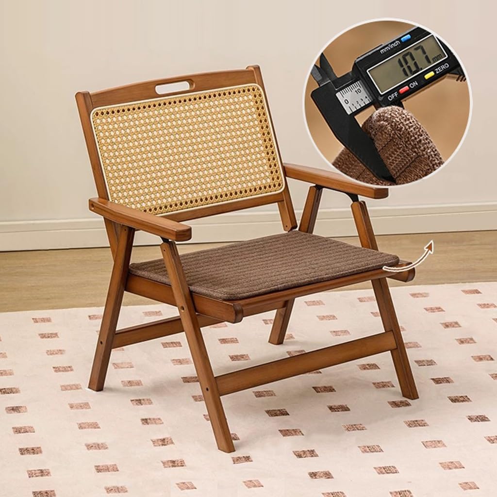 Mgchowue Holz Rattan Klappstühle, mit Polster, Tragbar Platzsparend Freizeitstuhl für Balkon und Woh