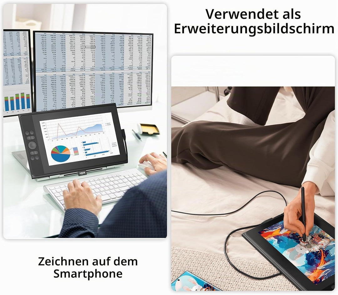 UGEE 147 % sRGB Grafiktablett mit UE12P-Display, 11,9 Zoll (29,5 cm), blendfrei, Grafiktablett ohne