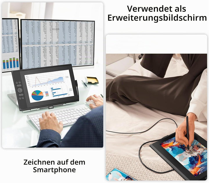 UGEE 147 % sRGB Grafiktablett mit UE12P-Display, 11,9 Zoll (29,5 cm), blendfrei, Grafiktablett ohne