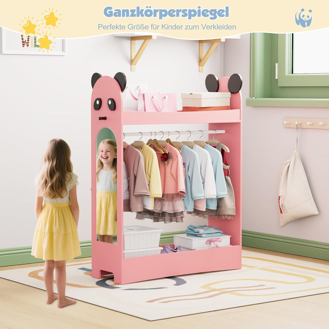 KEEPREAPER Kleiderständer Kinder Garderobenständer mit Ablagen, Spiegel und Haken Kleiderstange Gard