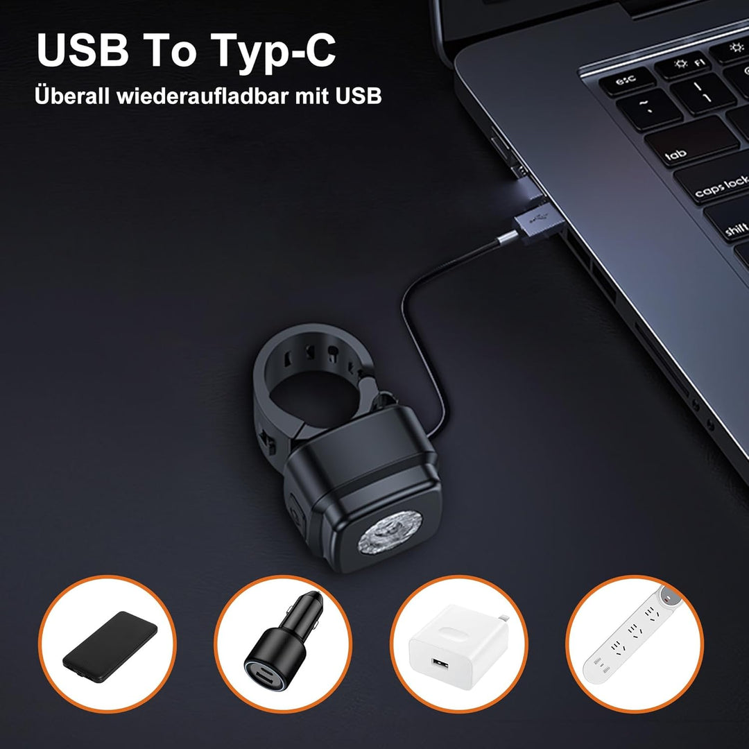 OnMeto Fahrradlicht vorne, IPX5 Wasserdicht Frontfahrrad Lampe Fahrrad licht，USB Type-C Wiederauflad