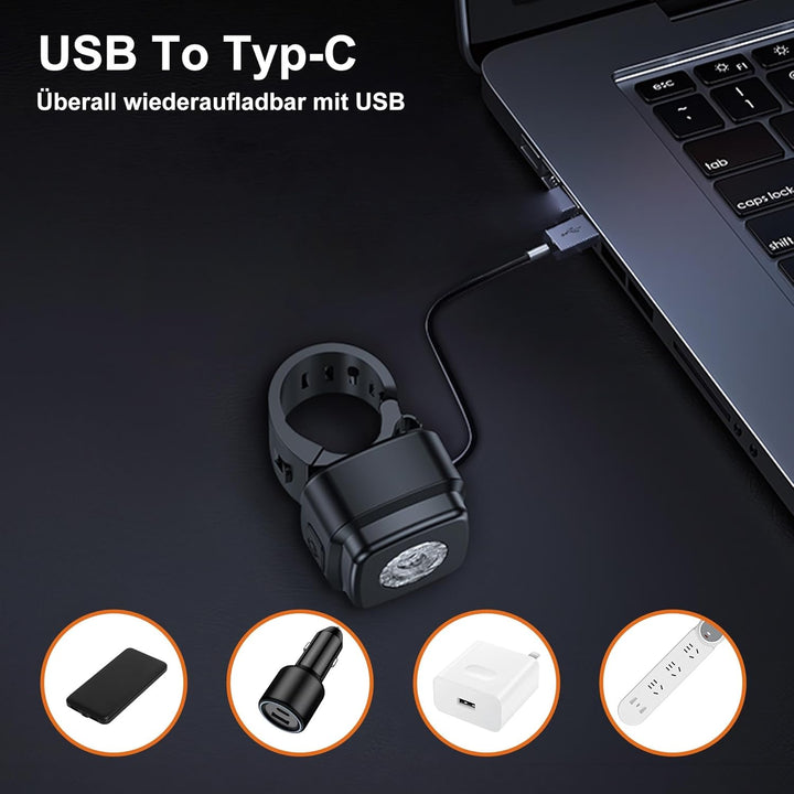 OnMeto Fahrradlicht vorne, IPX5 Wasserdicht Frontfahrrad Lampe Fahrrad licht，USB Type-C Wiederauflad