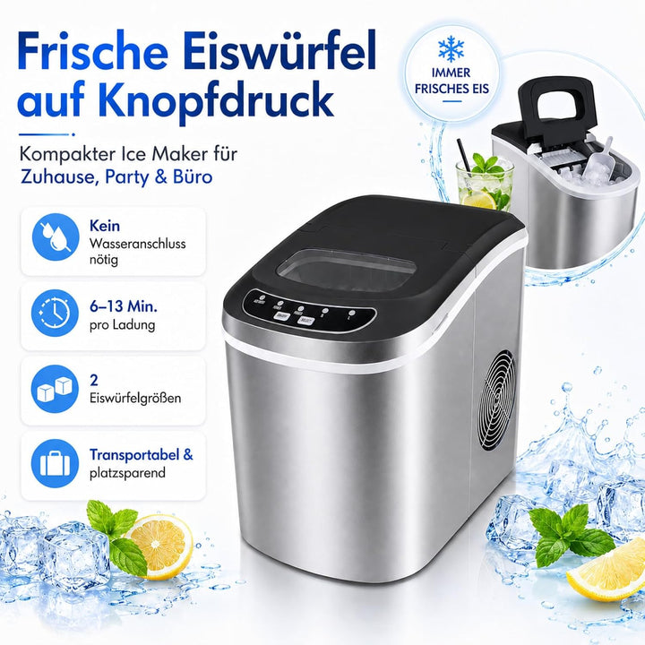 Eiswürfelmaschine Eiswürfelbereiter Eiswürfel Ice Maker EIS Maschine Icemaker (Edel Stahl)
