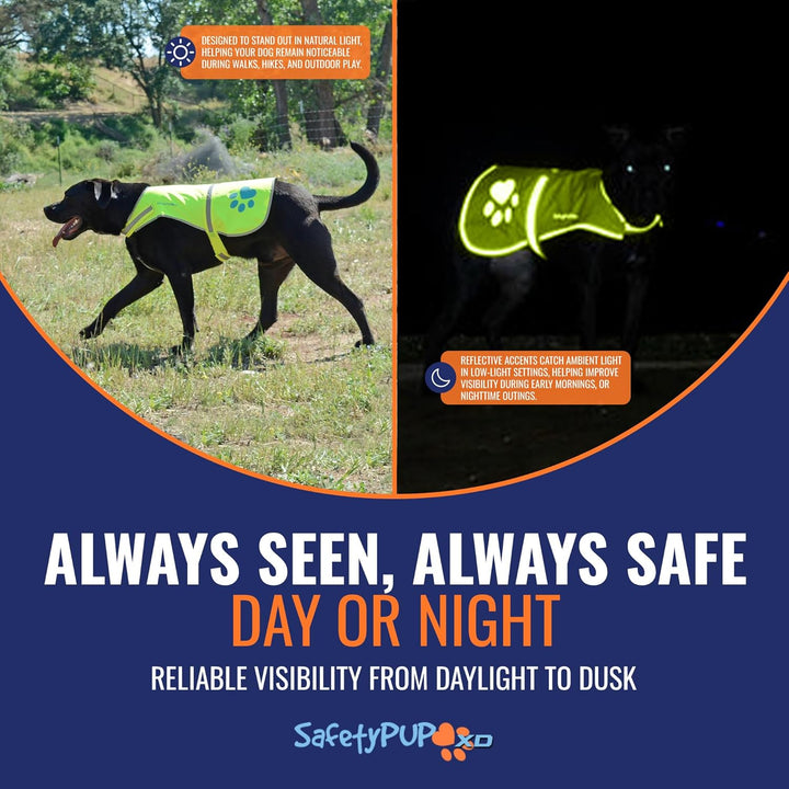 SafetyPUP XD Hund Warnweste, Grössen passen Hunde 14 lbs bis 130 lbs Neon Gelb Mittel Mittel Neon Ge