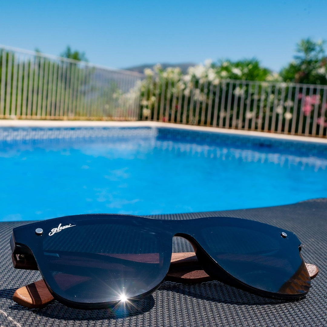 glozzi Sonnenbrille Herren und Damen Holz Polarisiert UV400 mit Holzbügeln und Brillenetui aus Kork