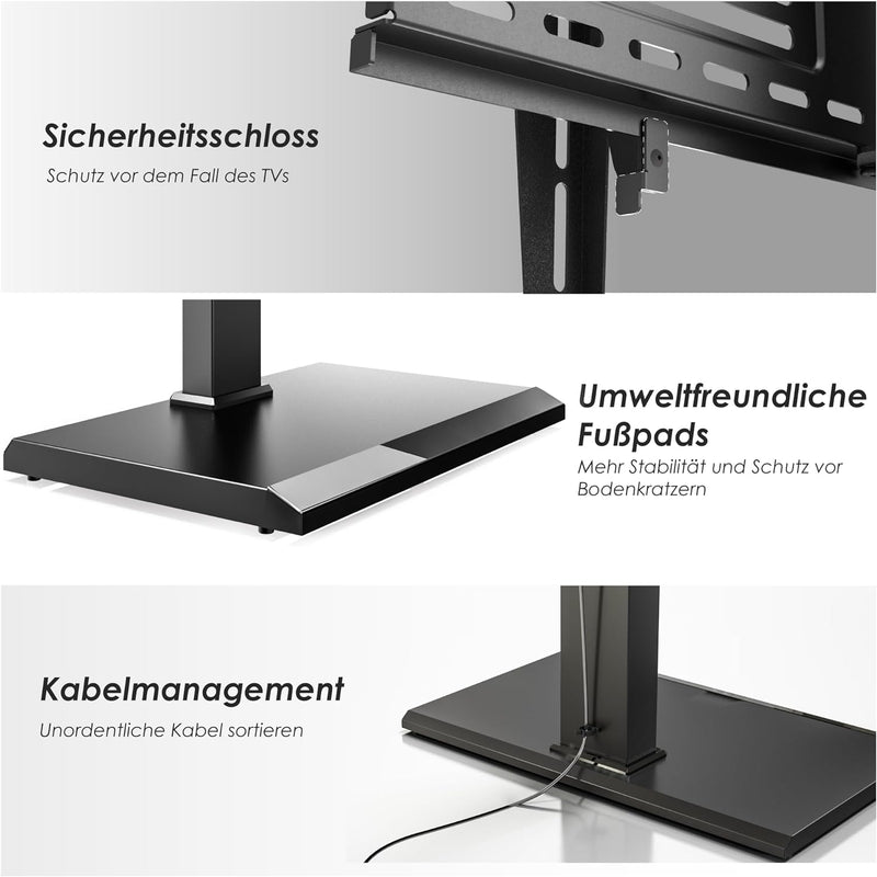 FITUEYES TV Bodenständer mit Eisenbasis TV Standfuss TV Ständer Fernsehstand höhenverstellbar schwen