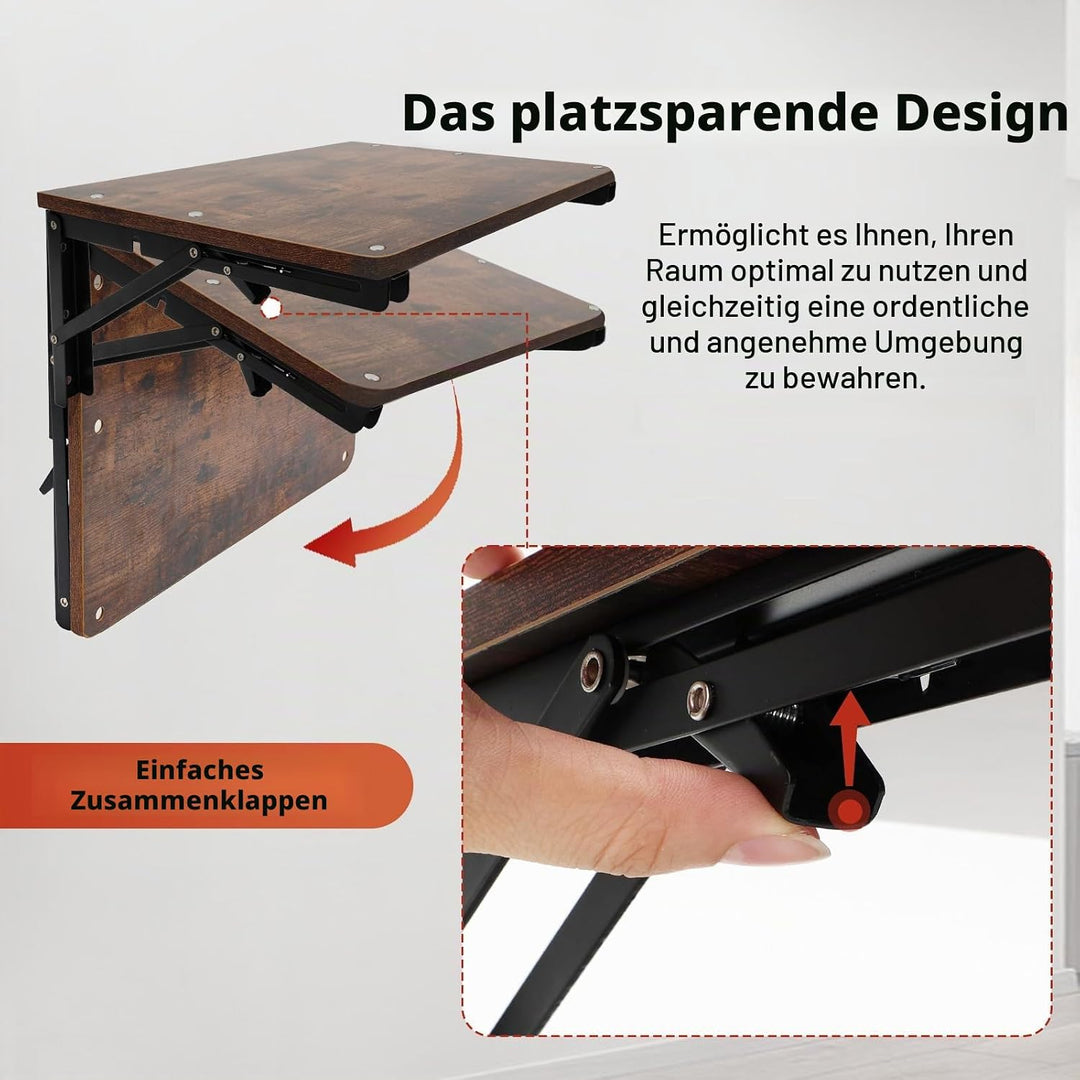 Klapptisch Wand Holz, Wandregal Faltbar für Kleine Räume, Schweberegal für Büro, Wohnzimmer, Schlafz