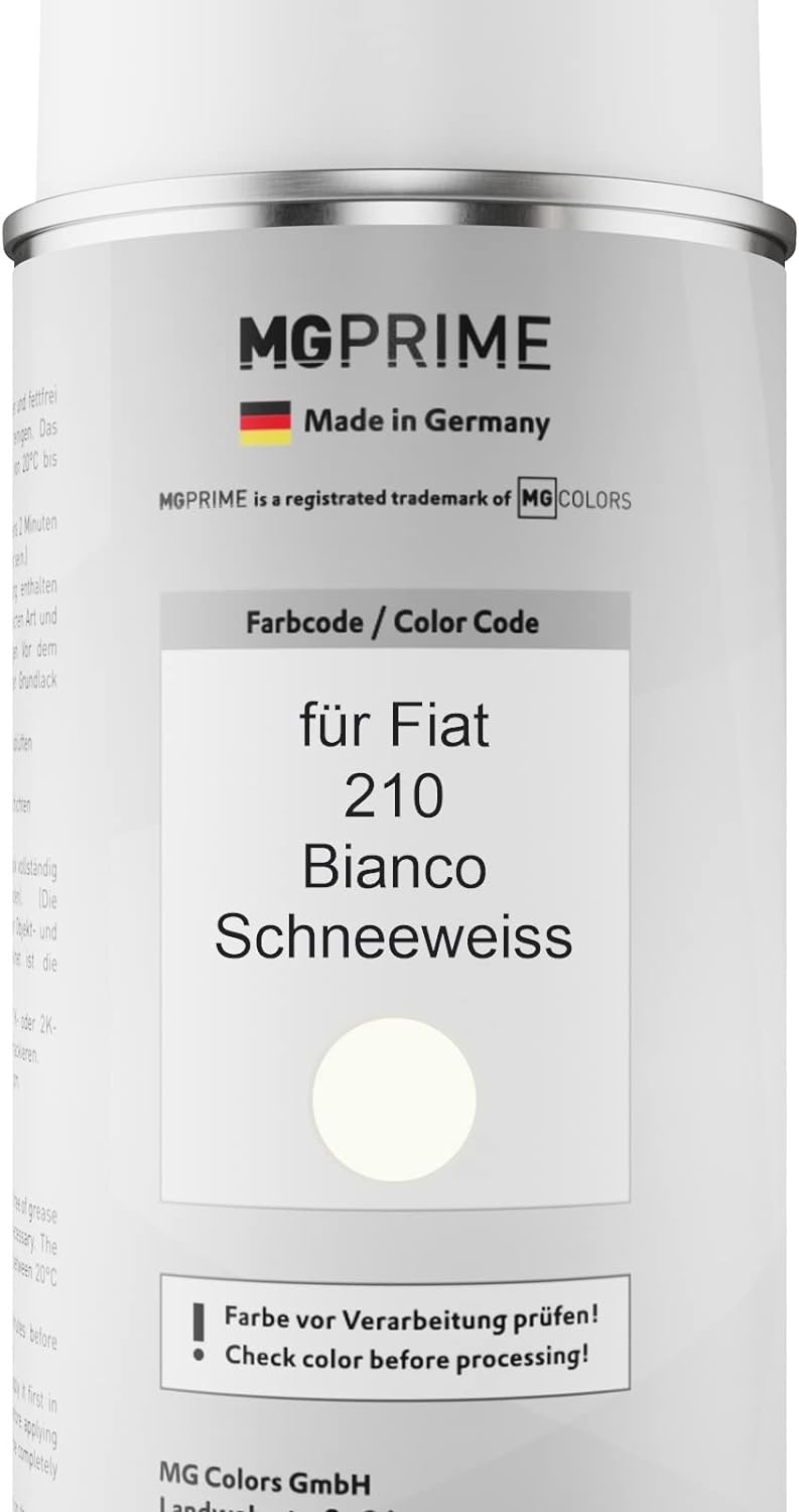 MG PRIME Autolack 2K Spraydosen Set für Fiat 210 Bianco/Schneeweiss Basislack 2 Komponenten Klarlack