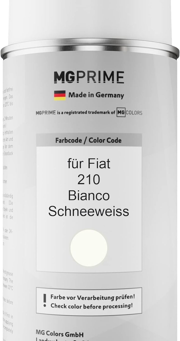 MG PRIME Autolack 2K Spraydosen Set für Fiat 210 Bianco/Schneeweiss Basislack 2 Komponenten Klarlack