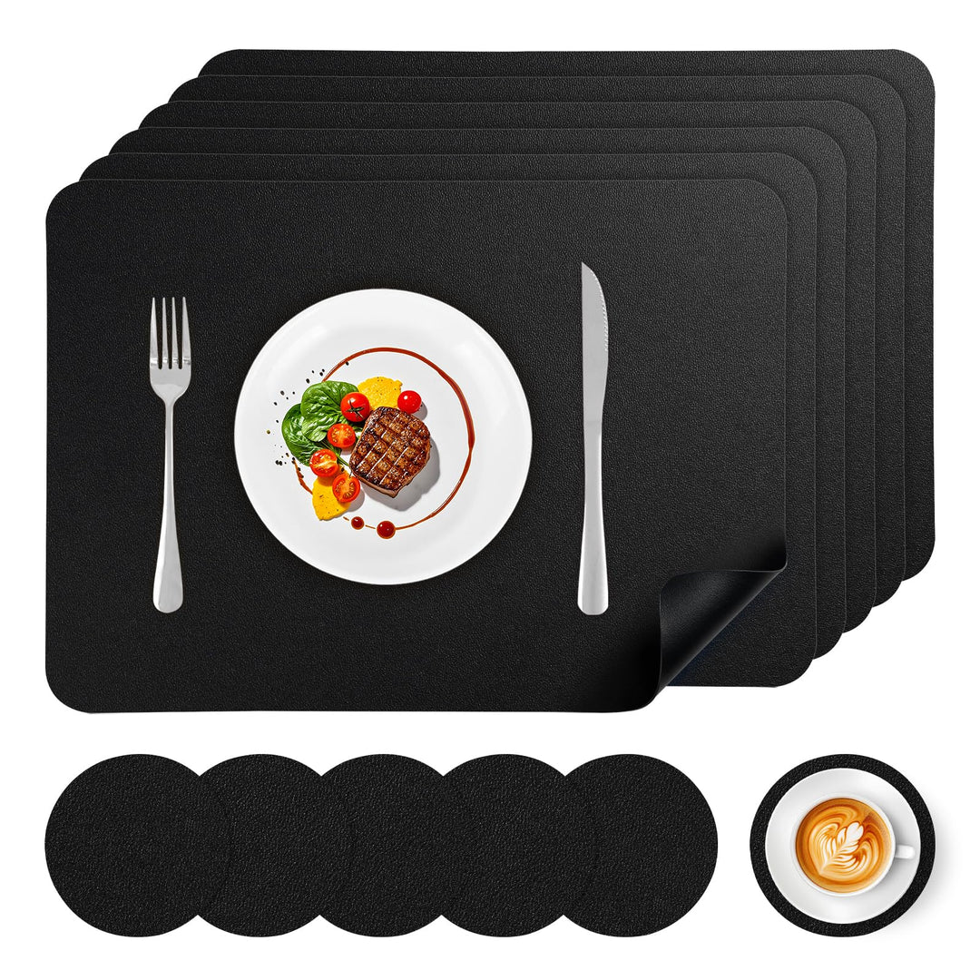 APLKER Tischset Leder 6er Set - Kunstleder Platzset Abwaschbar, Hitzebeständig Doppelseitigen Wasser