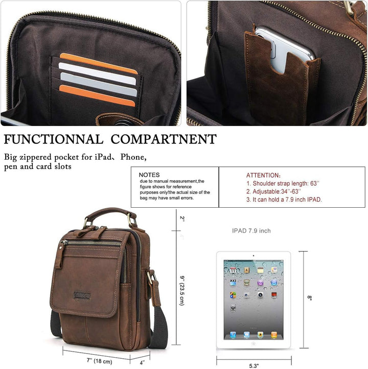 Contacts Echtes Leder Herren Laptop Mini Tab Messenger Crossbody Tasche Handtasche Kaffee