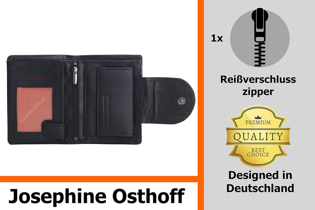 Josephine Osthoff Geldbörse Damen Wiener Schachtel, Platz für 11 Karten, Minibrieftasche mit Münzfac