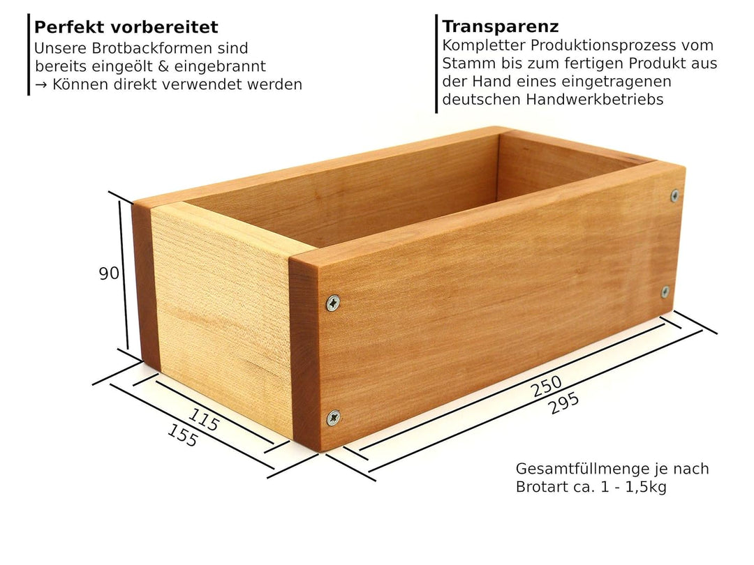 Holzwerk Premium Brot-Backform aus hitzebeständigem massivem Ahorn-holz – hochwertiger Brot-Backrahm