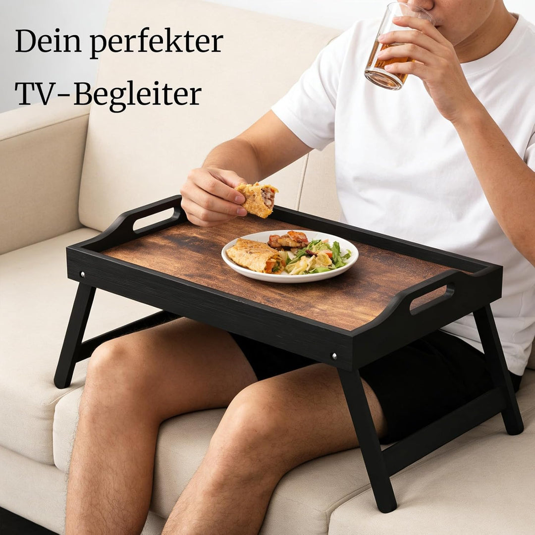 Fibogollo Holztablett mit klappbaren Beinen und Griff, Frühstückstablett, Serviertablett für Speisen