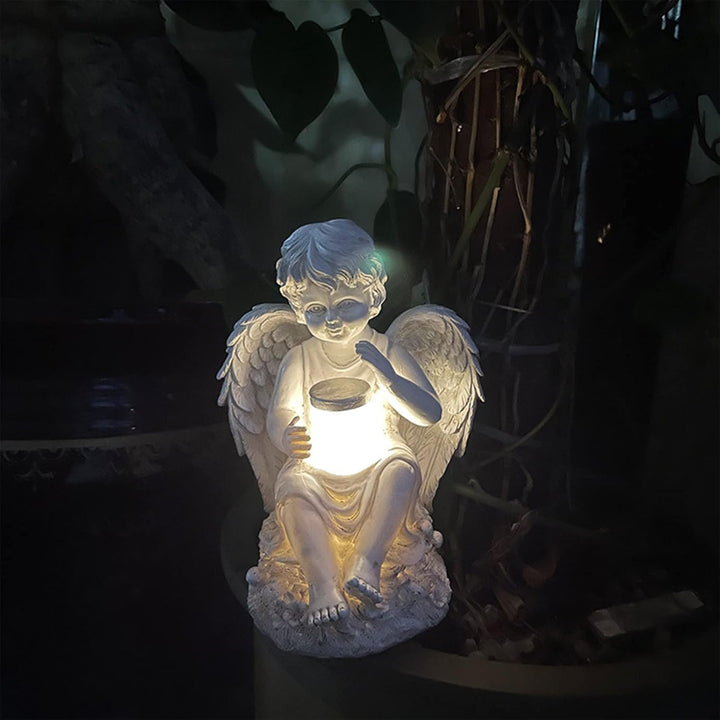 Tuzsocr Engel Gartenfiguren Solar Grablichter für draussen，wetterfest grabschmuck für Friedhof Outdo