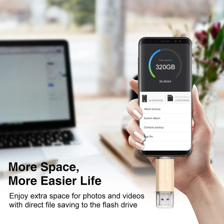 BORLTER CLAMP Type C USB-Stick 256GB OTG 2 in 1 Speicherstick Dual-Port USB 3.0 Flash-Laufwerk mit U