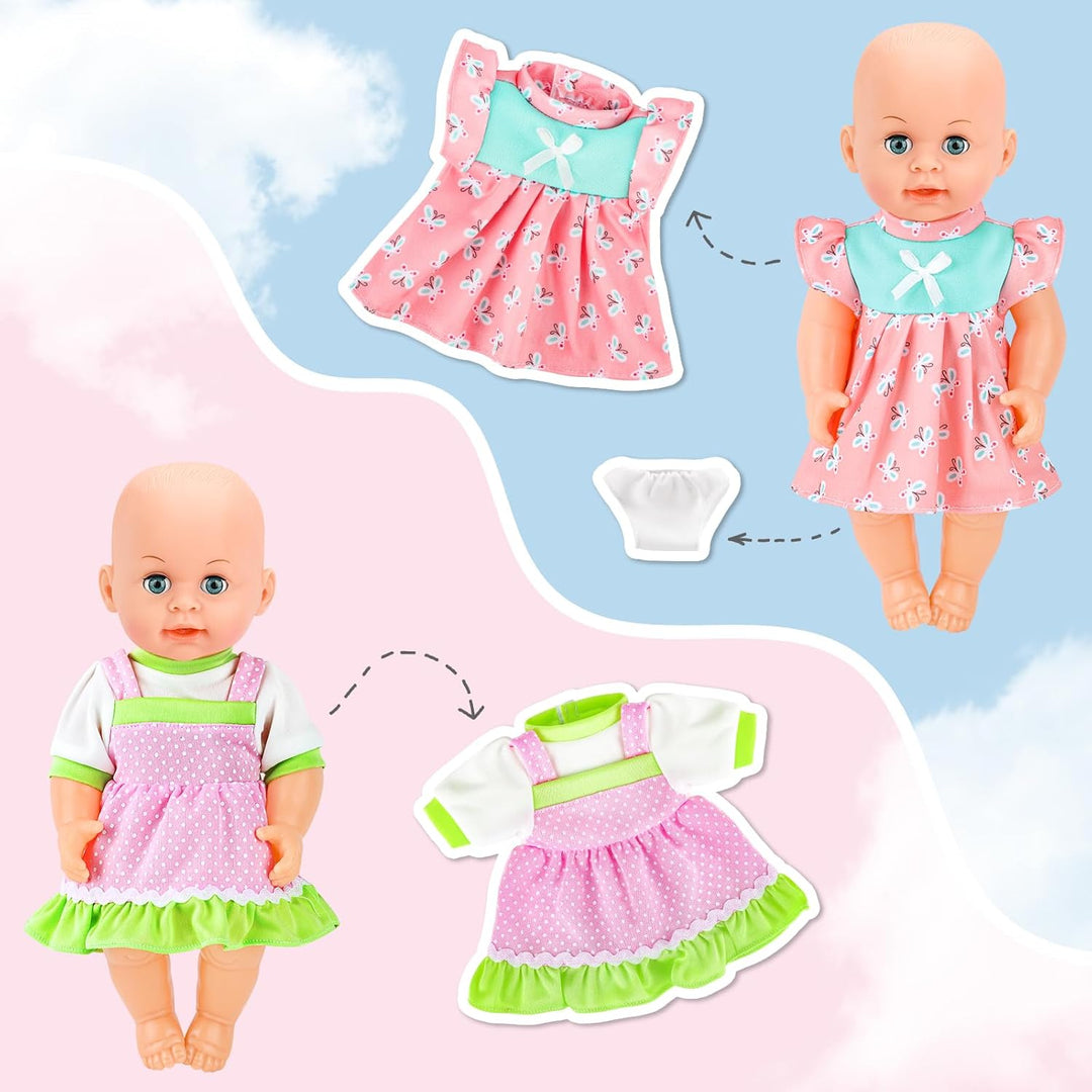 deAO Puppenkleider, Puppenkleidung 30 cm 35 cm Set mit 2 Puppen Höschen, 6 Blümchenmuster Shirt mit