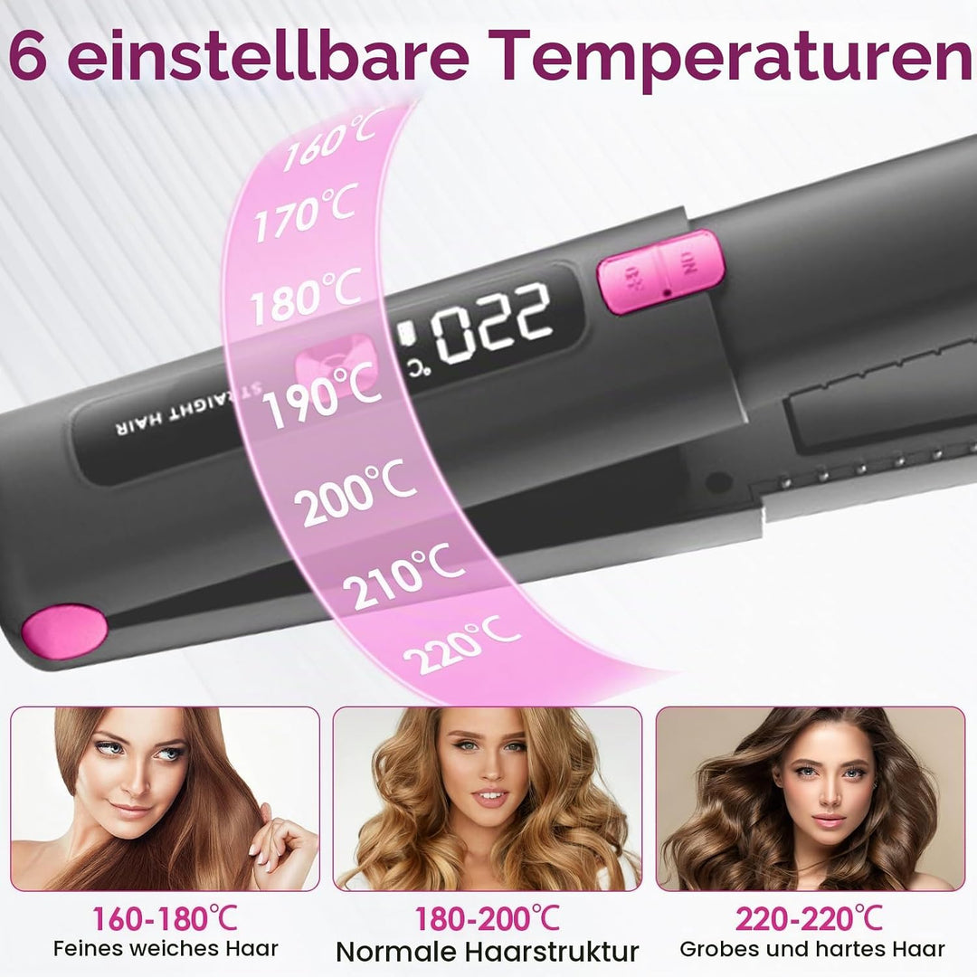 Mini Glätteisen 2 IN 1 Locken &amp; Glätten für Alle Haartypen, Mini Haarglätter für Kurzes Haar, 6 Temp