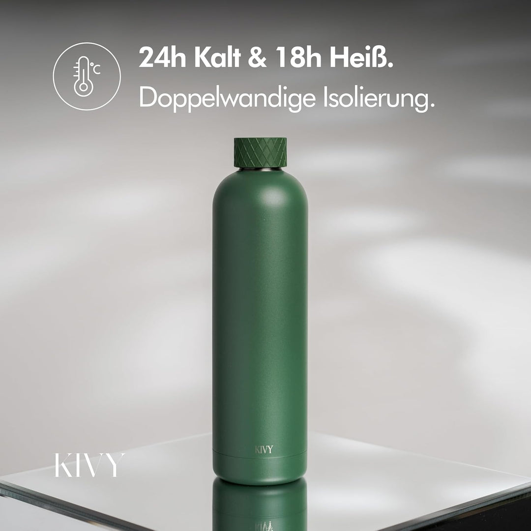 KIVY Edelstahl Trinkflasche 1l - Auslaufsichere Thermosflasche 1l - Kohlensäure geeignet - Isolierfl