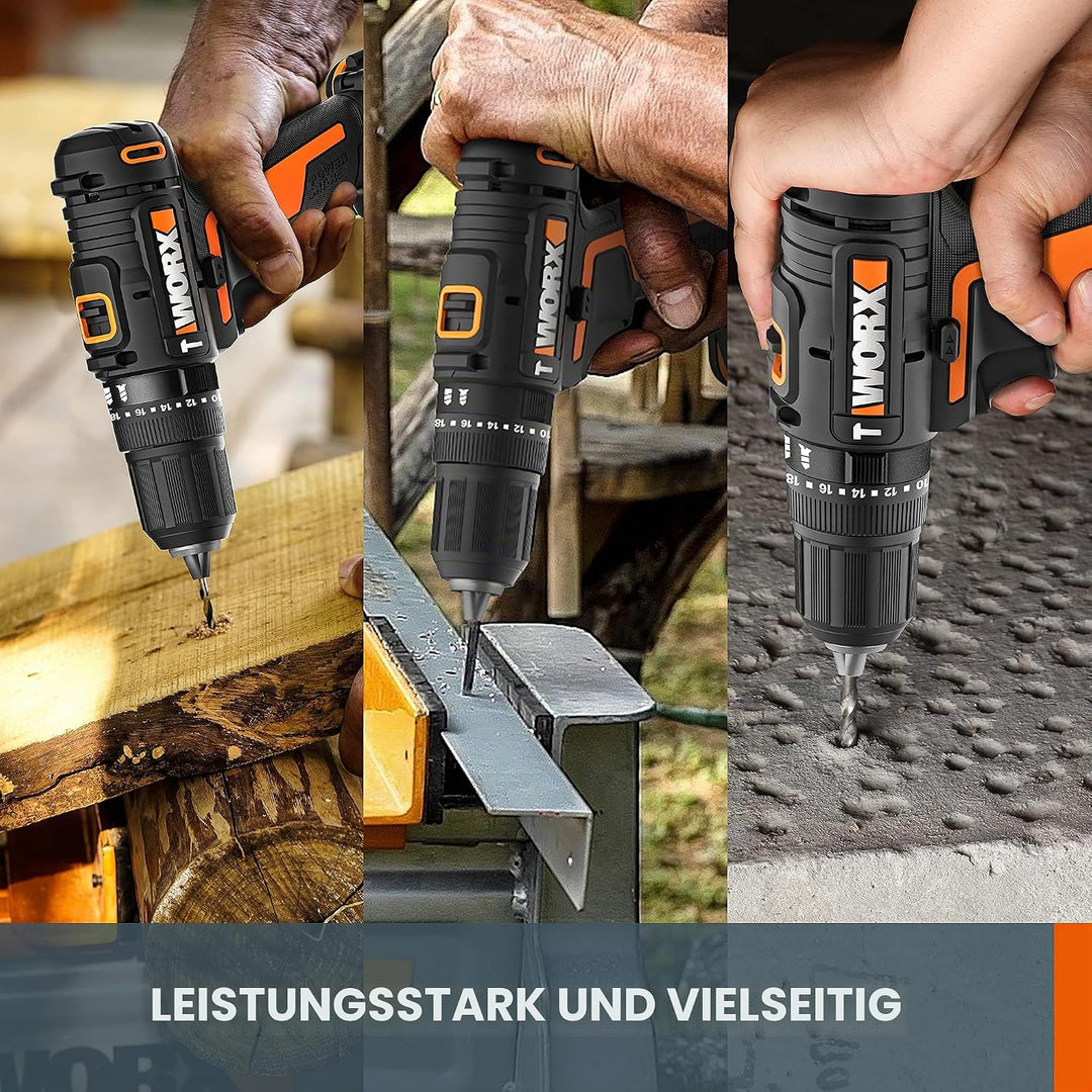 WORX 18V (20V MAX) Akku-Schlagbohrschrauber-Kit WX370, PowerShare, max. 50 N.m, (inkl. 2x2,0Ah Akkus