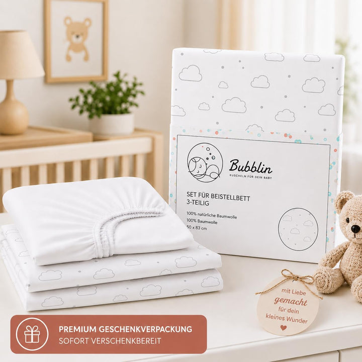 Bubblin Sheets Next to Me kompatibel 83x50 cm 3er Set: Kissenbezug + Top Sacklaken + Matratzenbezug