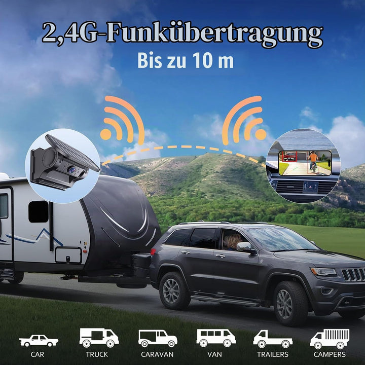 WiFi Solar Kabellose Rückfahrkamera, Magnet Funk Rückfahrkamera mit 9600mAh, 1080P IR-Nachtsicht DVR