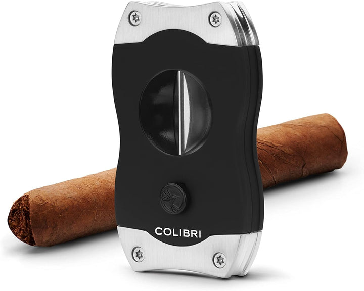 Colibri V-Cut Zigarrenschneider | Schwarz Mit chromakzenten | Federauslöser | Tiefer 7mm V-Schnitt |