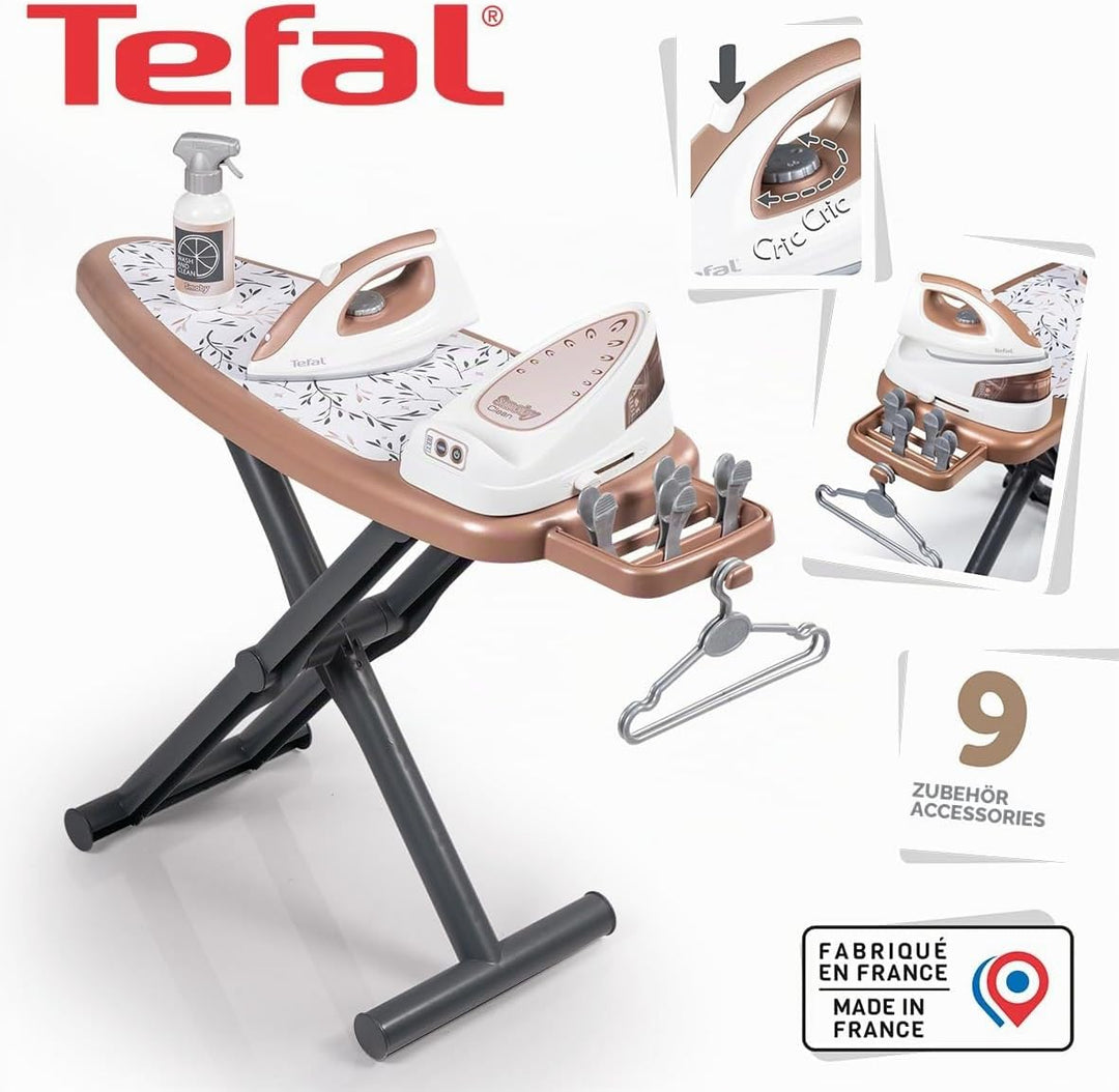 Smoby - Tefal Bügelbrett mit Dampfstation - Bügelstation + Dampfbügelset – faltbar, mit Bügeleisen,