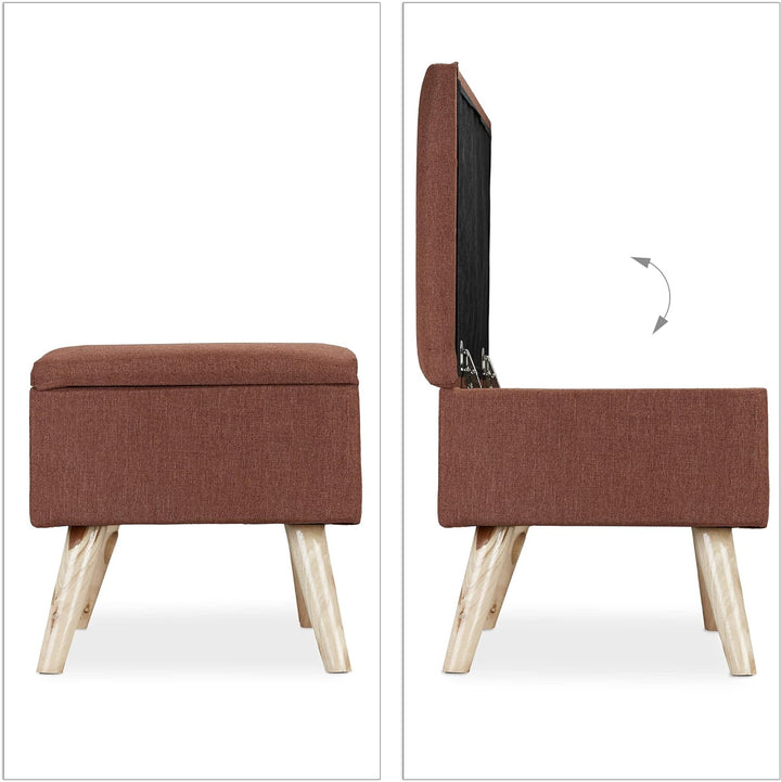 Relaxdays, braun Sitzbank mit Stauraum, gepolstert, Holzbeine, Truhenbank Stoffbezug, H x B x T: 39,