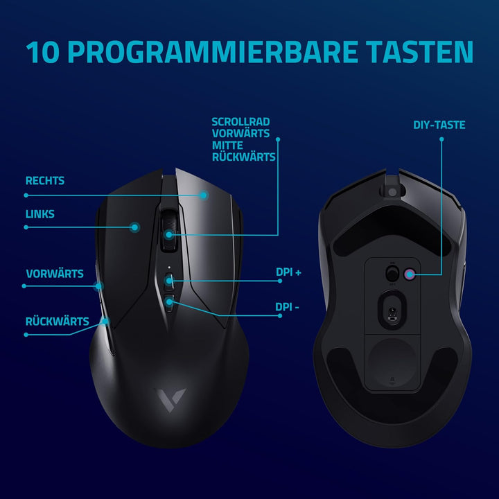 Rapoo V20PRO kabellose 2,4 GHz High-Performance Gaming-Maus mit 26000 DPI optischem Sensor, 50 G Bes