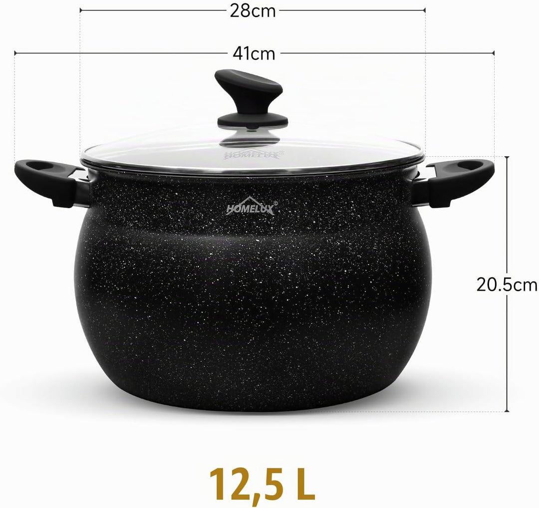 28cm Kochtopf Homelux Topf Induktions Kochtopf mit Glasdeckel,Antihaftbeschichtung,12.5L Suppentöpfe