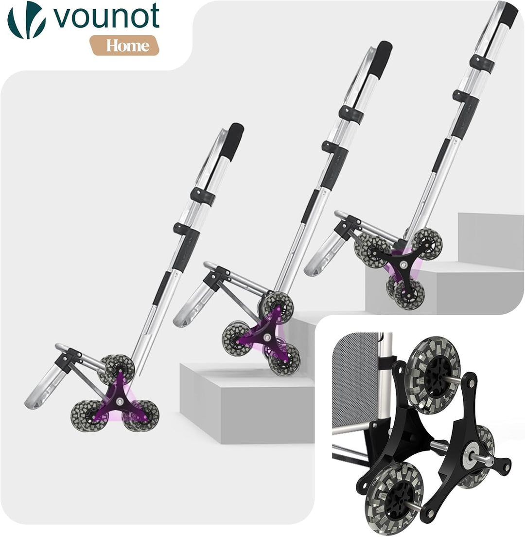 VOUNOT® Aluminium Einkaufstrolley Treppensteiger, 3 in 1 Trolly Einkaufswagen Klappbar, Hackenporsch