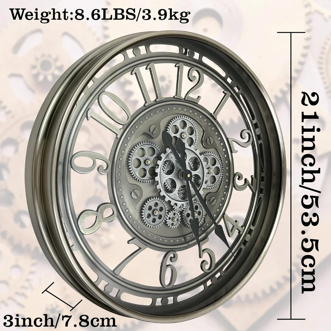 DORBOKER Wanduhr Gross mit Beweglichen Zahnrädern Moderne Industrial Steampunk XXL Vintage Retro Ant