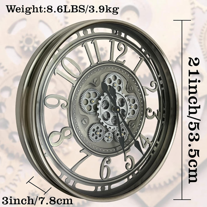 DORBOKER Wanduhr Gross mit Beweglichen Zahnrädern Moderne Industrial Steampunk XXL Vintage Retro Ant