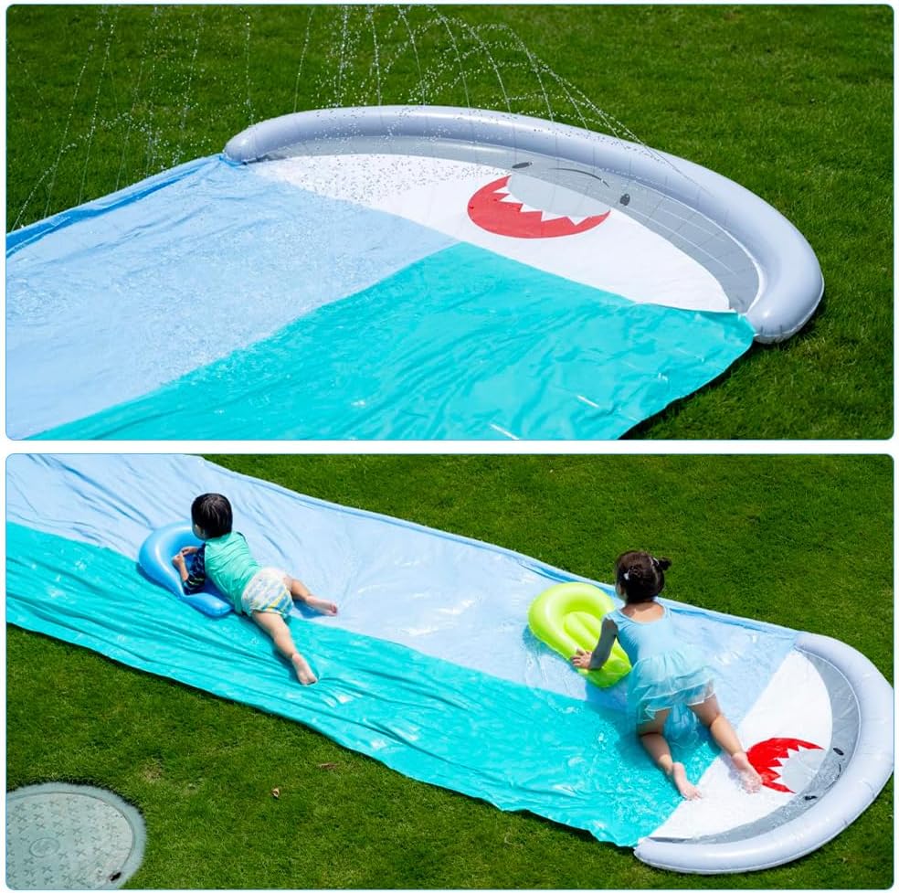Wasserrutsche Kinder Draussen, 550x145cm Doppel Wasserrutschmatte, Wasserrutsche Garten für Kinder m