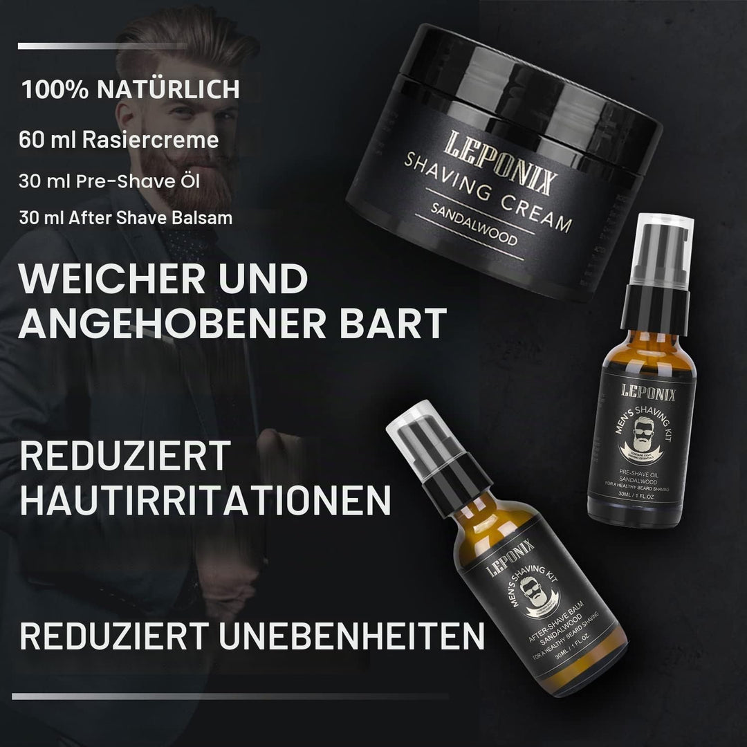 Rasierset für Männer, Aftershave-Geschenkset für Männer, mit Sandelholz-Rasiercreme, Aftershave-Bals