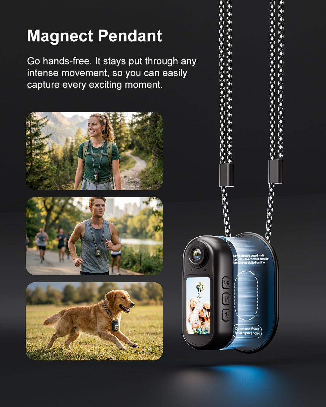 Mini Action Kamera 4K WiFi -128GB tragbare Körperkamera, magnetisches Umhängeband, Daumengrösse, fre
