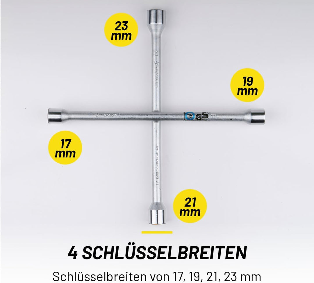 DUNLOP Wagenkreuz – Kreuzschlüssel Auto passend für die Abmessungen 17–19–21–23 mm – Radkreuzschlüss