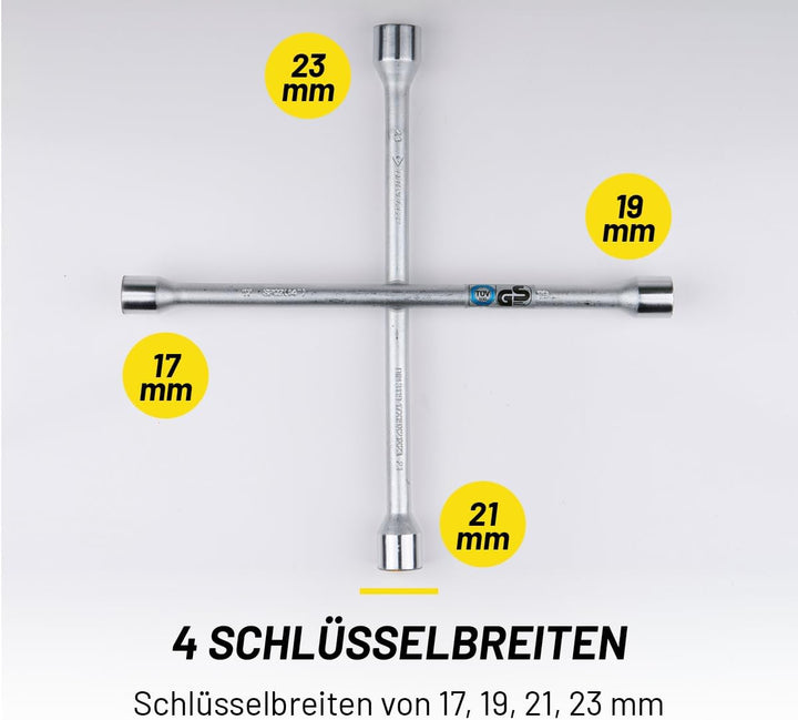DUNLOP Wagenkreuz – Kreuzschlüssel Auto passend für die Abmessungen 17–19–21–23 mm – Radkreuzschlüss