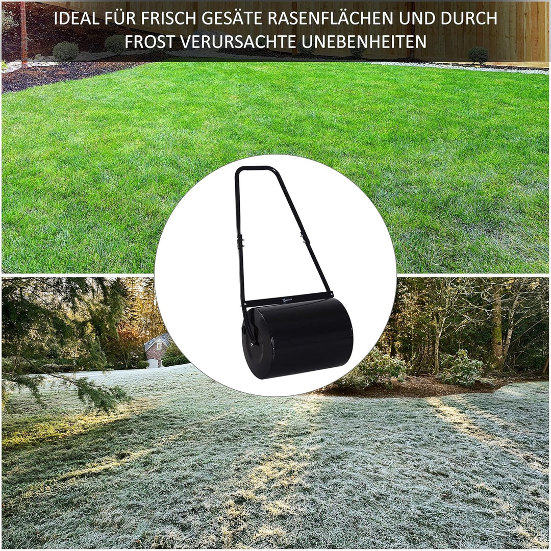 Outsunny Rasenwalze mit U-Griff, Gartenwalze, Gartenrolle, 40 cm Durchmesser, 60 L Wasser-/Sandfüllu