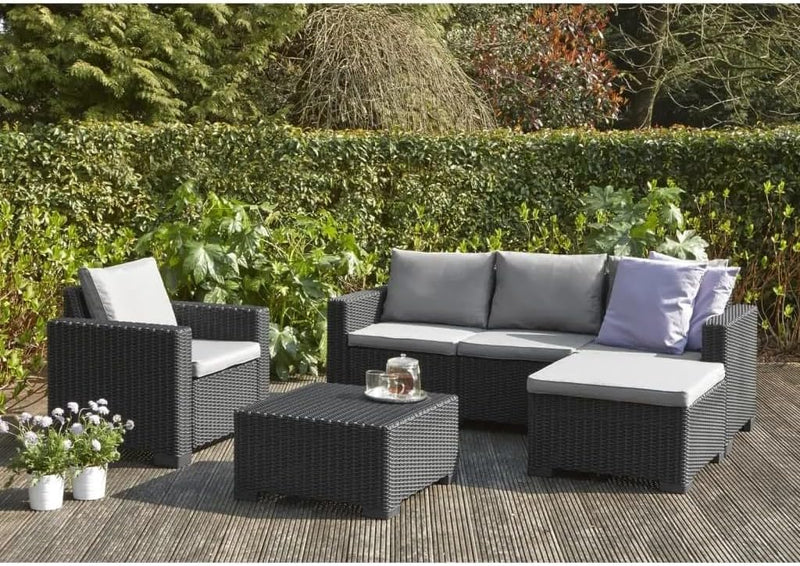 Allibert by Keter California Hocker, Fussstütze, Gartentisch aus Kunststoff, inkl. Outdoor Kissen, g