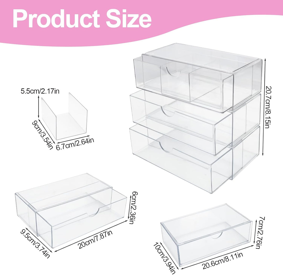 3 Stück Acryl Schubladen Schminktisch Organizer, Stapelbarer Badezimmer Make Up Organizer, Transpare
