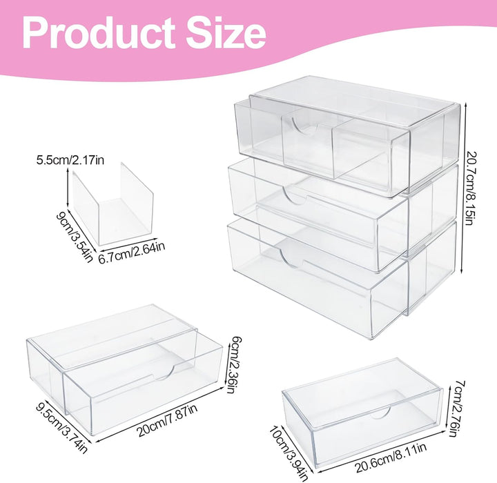 3 Stück Acryl Schubladen Schminktisch Organizer, Stapelbarer Badezimmer Make Up Organizer, Transpare