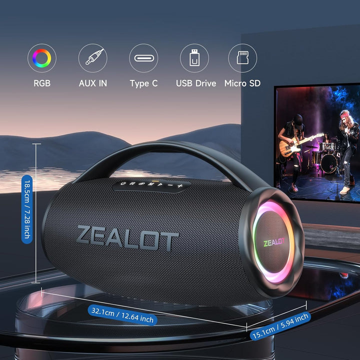 ZEALOT Bluetooth Lautsprecher,Musikbox Bluetooth Box für Draussen,80W Stereo Sound,BassUp, 16000mAH