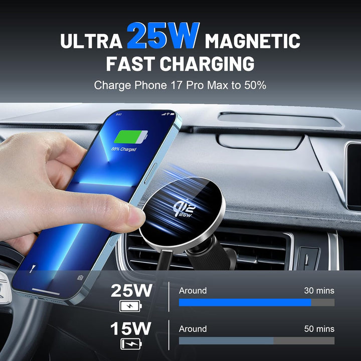 Qi2.2 Zertifizierte 25W Mag-Safe Autohalterung mit aktiver Kühlung – Magnetische Handyhalterung für